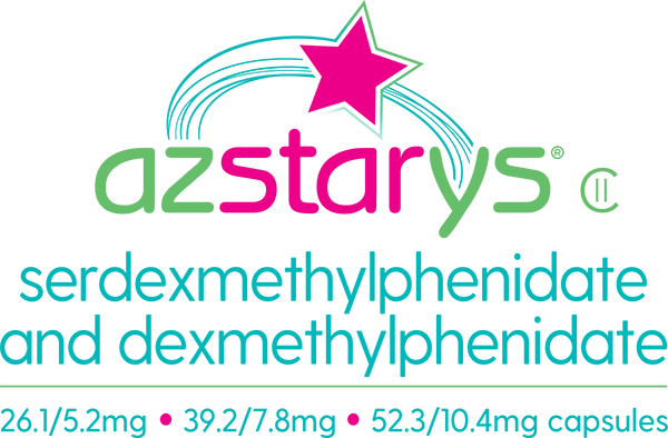 AZSTARYS® (serdexmethylphenidate and dexmethylphenidate) 26.1/5.2 mg, 39.2/7.8 mg, 52.3/10.4 mg capsules.